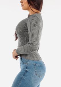Vneck Long Sleeve Sweater Top Grey sold by Moda