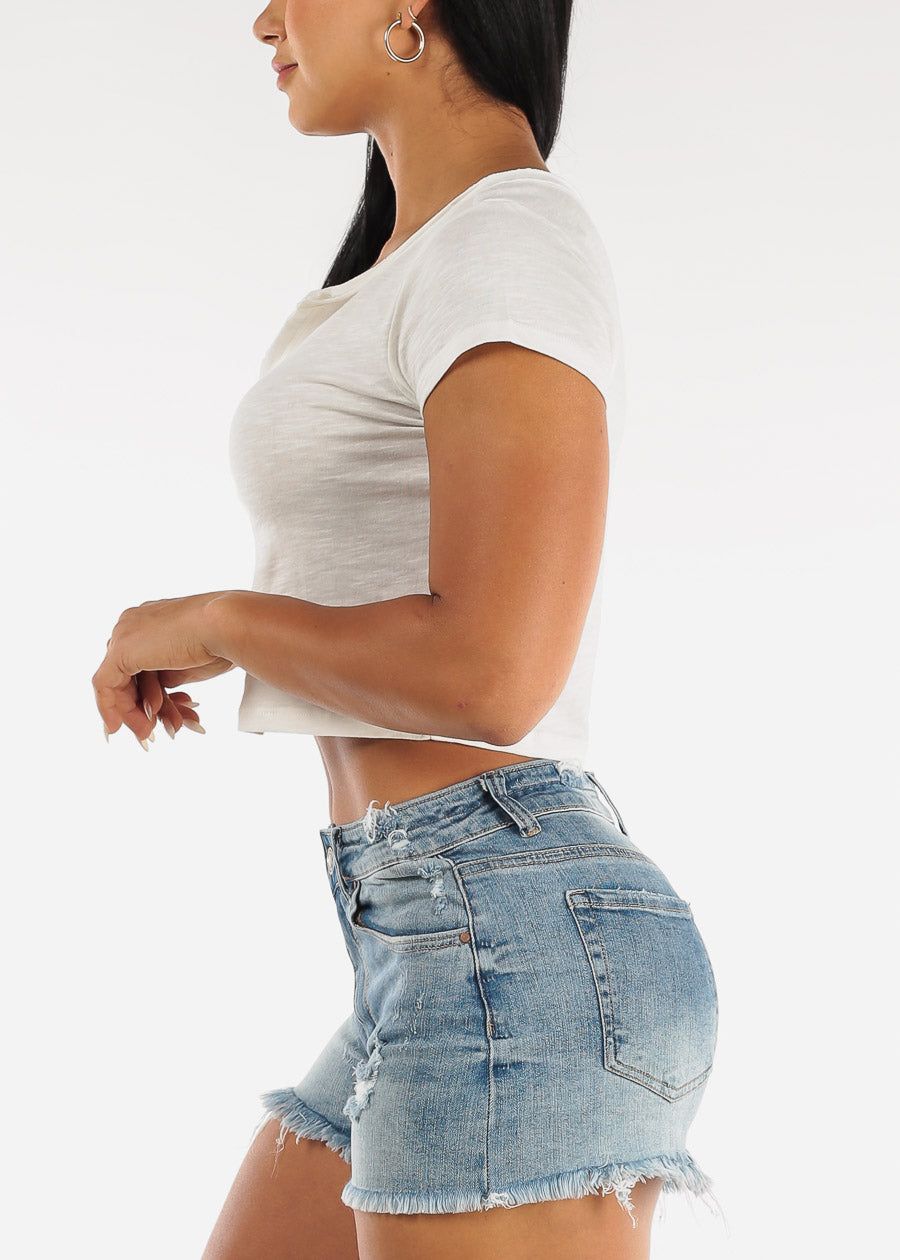 White Short Sleeve Vneck Cropped Cotton Tee sold by Moda product image thumbnail 3