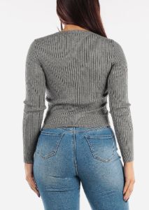 Vneck Long Sleeve Sweater Top Grey sold by Moda