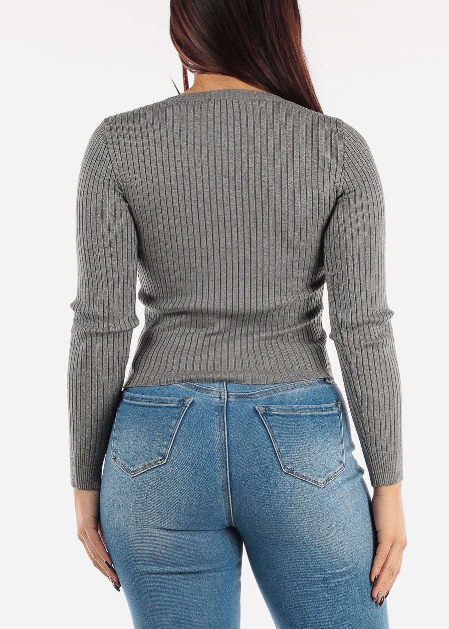 Vneck Long Sleeve Sweater Top Grey sold by Moda product image thumbnail 4