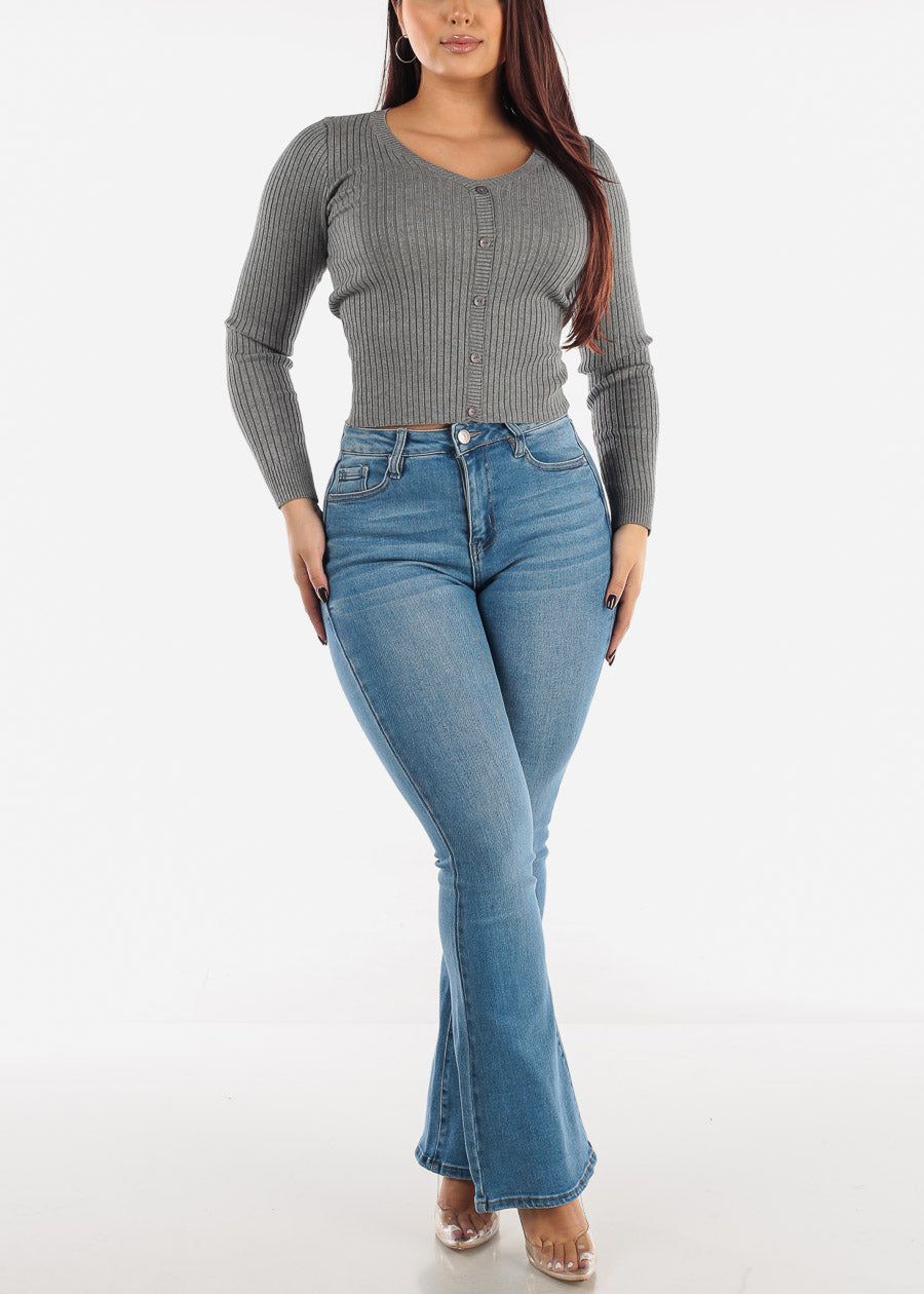 Vneck Long Sleeve Sweater Top Grey sold by Moda product image thumbnail 2