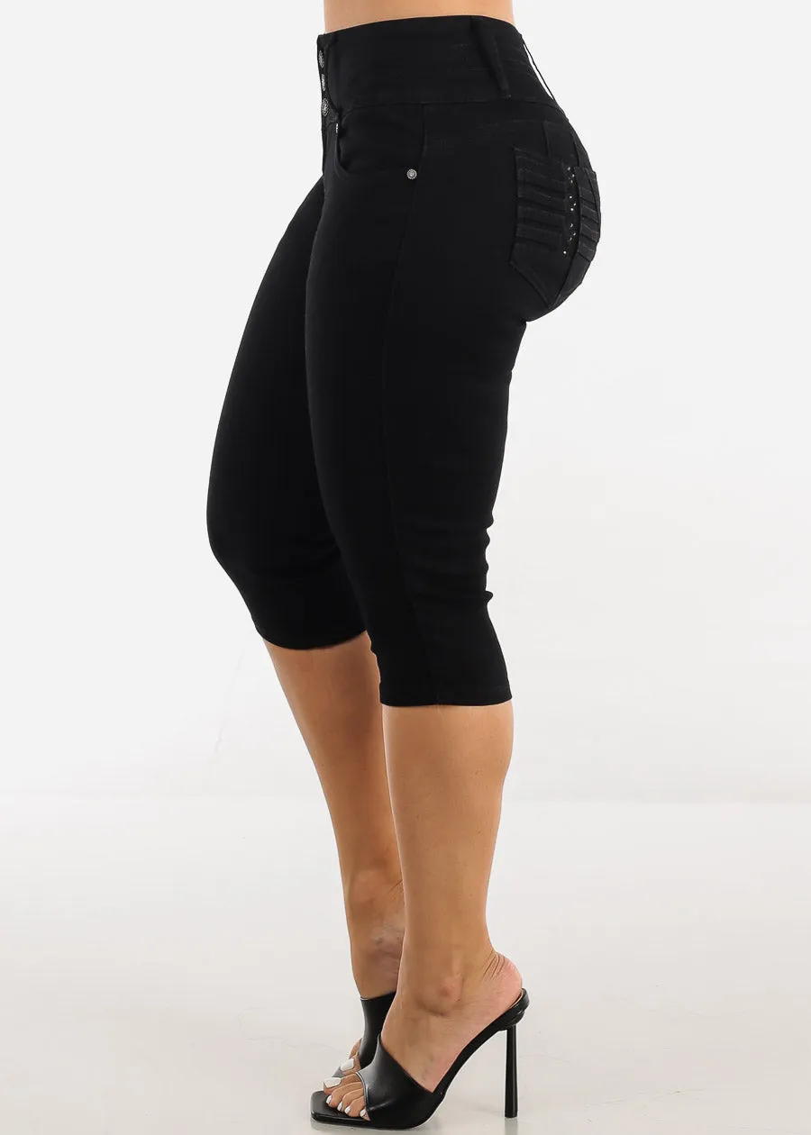 Mid Rise Butt Lifting Black Denim Capris sold by Moda product image thumbnail 4