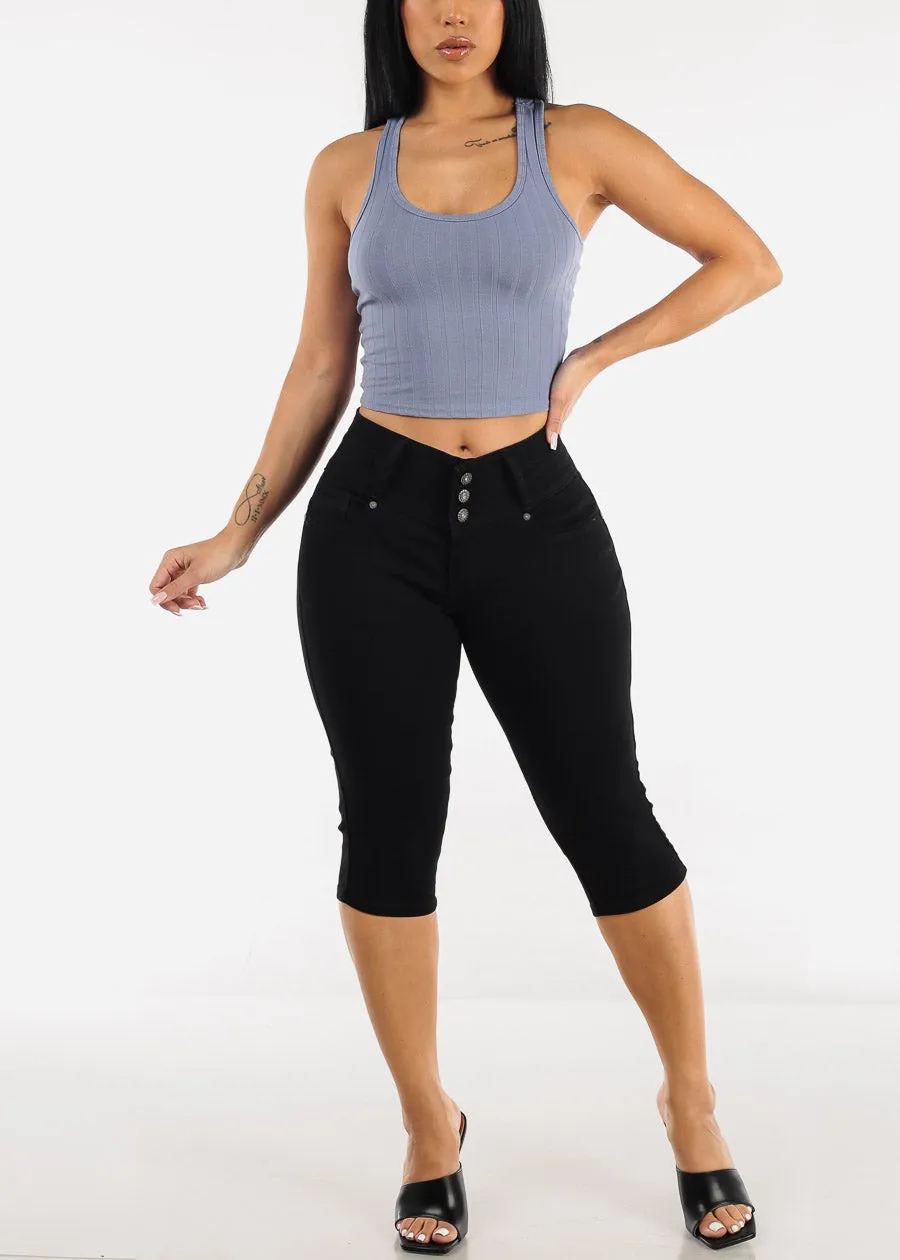Mid Rise Butt Lifting Black Denim Capris sold by Moda product image thumbnail 2