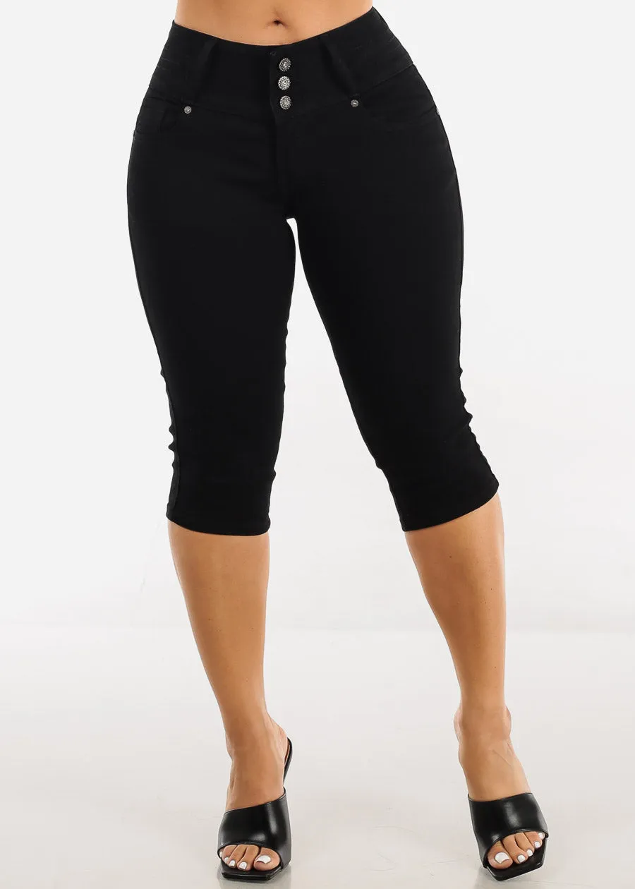 Mid Rise Butt Lifting Black Denim Capris sold by Moda product image thumbnail 3