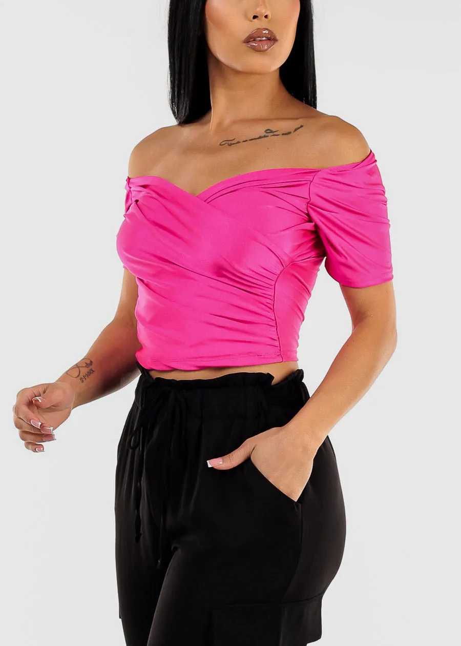 Short Sleeve Surplice Crop Top Fuschia sold by Moda product image thumbnail 3