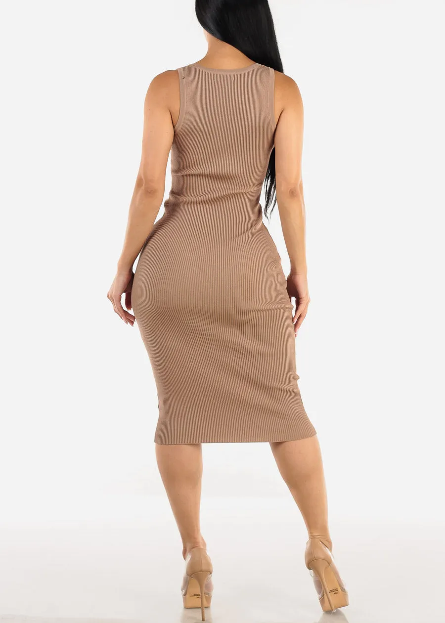 Sleeveless Ribbed Bodycon Midi Dress Light Brown sold by Moda product image thumbnail 3
