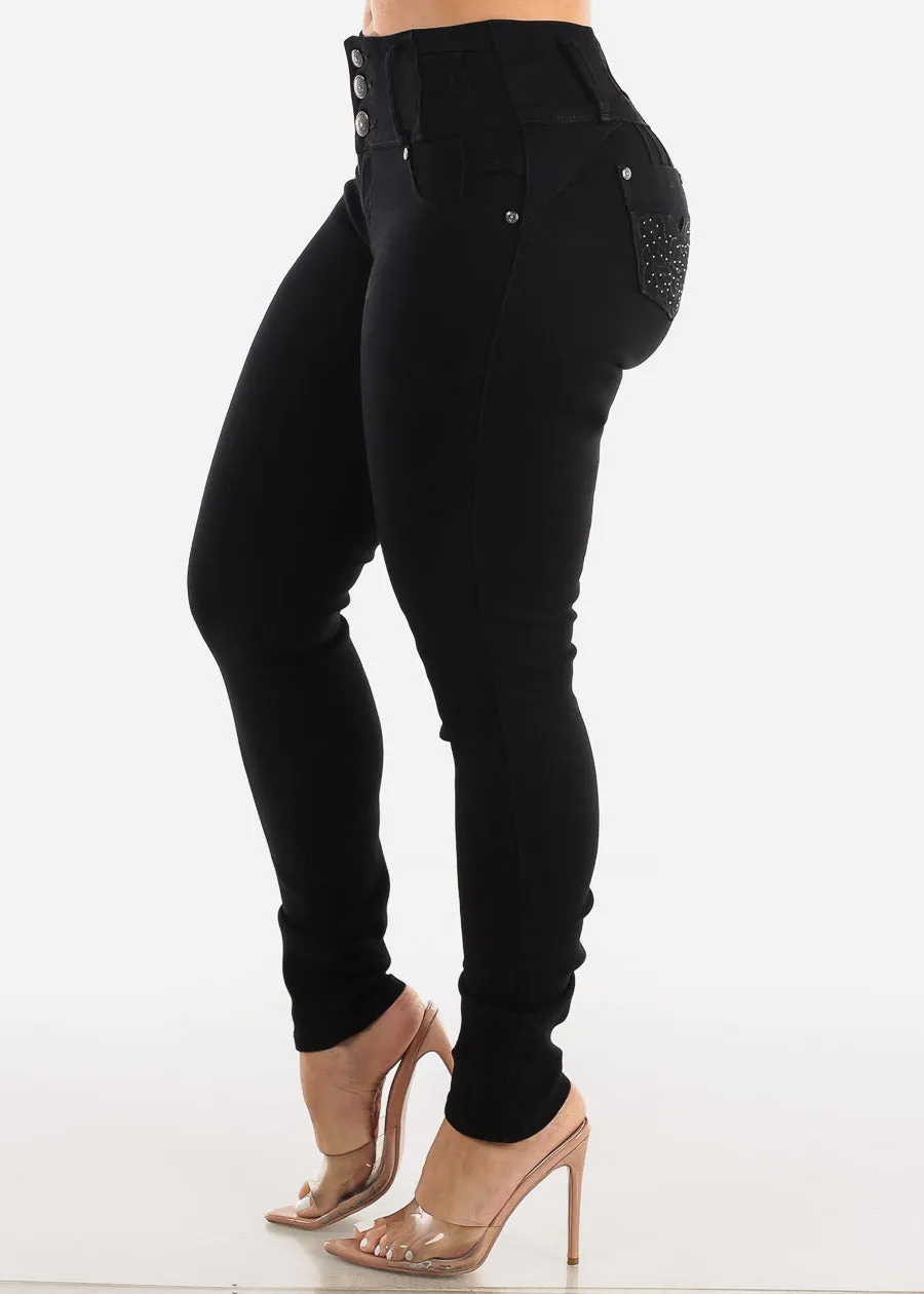 MX JEANS Butt Lifting Black Skinny Jeans w Rhinestone Pockets sold by Moda product image thumbnail 4