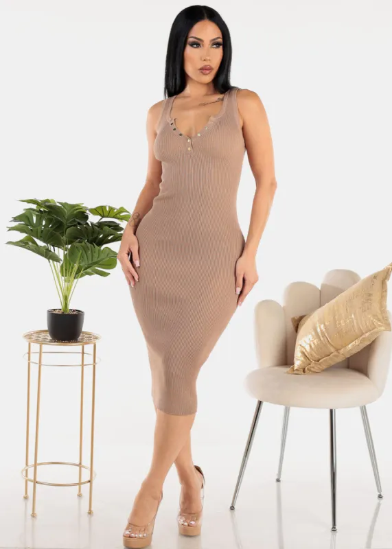 Sleeveless Ribbed Bodycon Midi Dress Light Brown sold by Moda