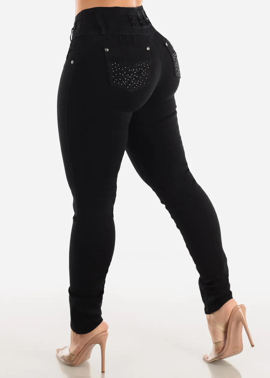 MX JEANS Butt Lifting Black Skinny Jeans w Rhinestone Pockets sold by Moda product image thumbnail 5