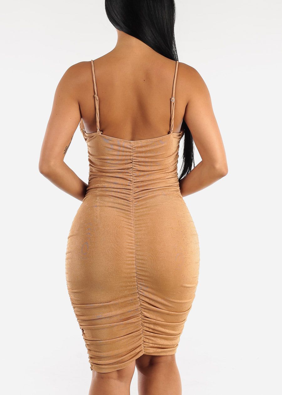Sleeveless Front Draped Ruched Bodycon Dress Khaki sold by Moda product image thumbnail 4