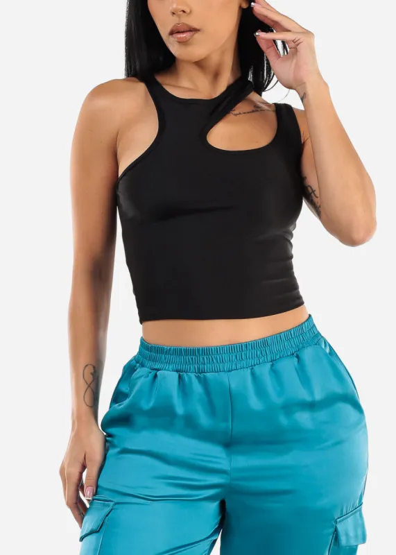 Sleeveless Black Cut Out Fitted Top sold by Moda