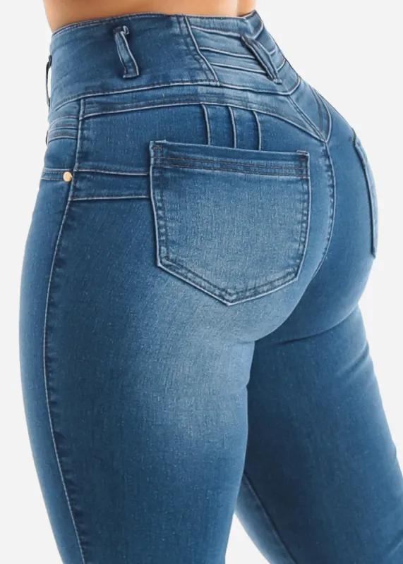 Butt Lift High Waisted Med Blue Skinny Jeans sold by Moda