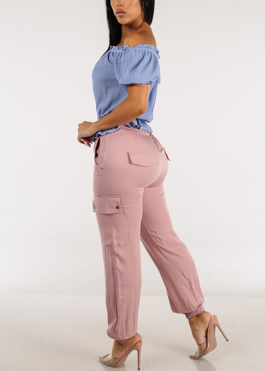 High Waist Drawstring Cargo Jogger Pants Mauve sold by Moda product image thumbnail 5