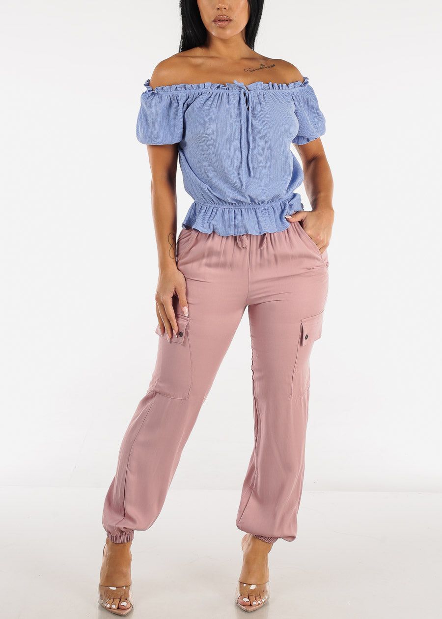 High Waist Drawstring Cargo Jogger Pants Mauve sold by Moda product image thumbnail 2