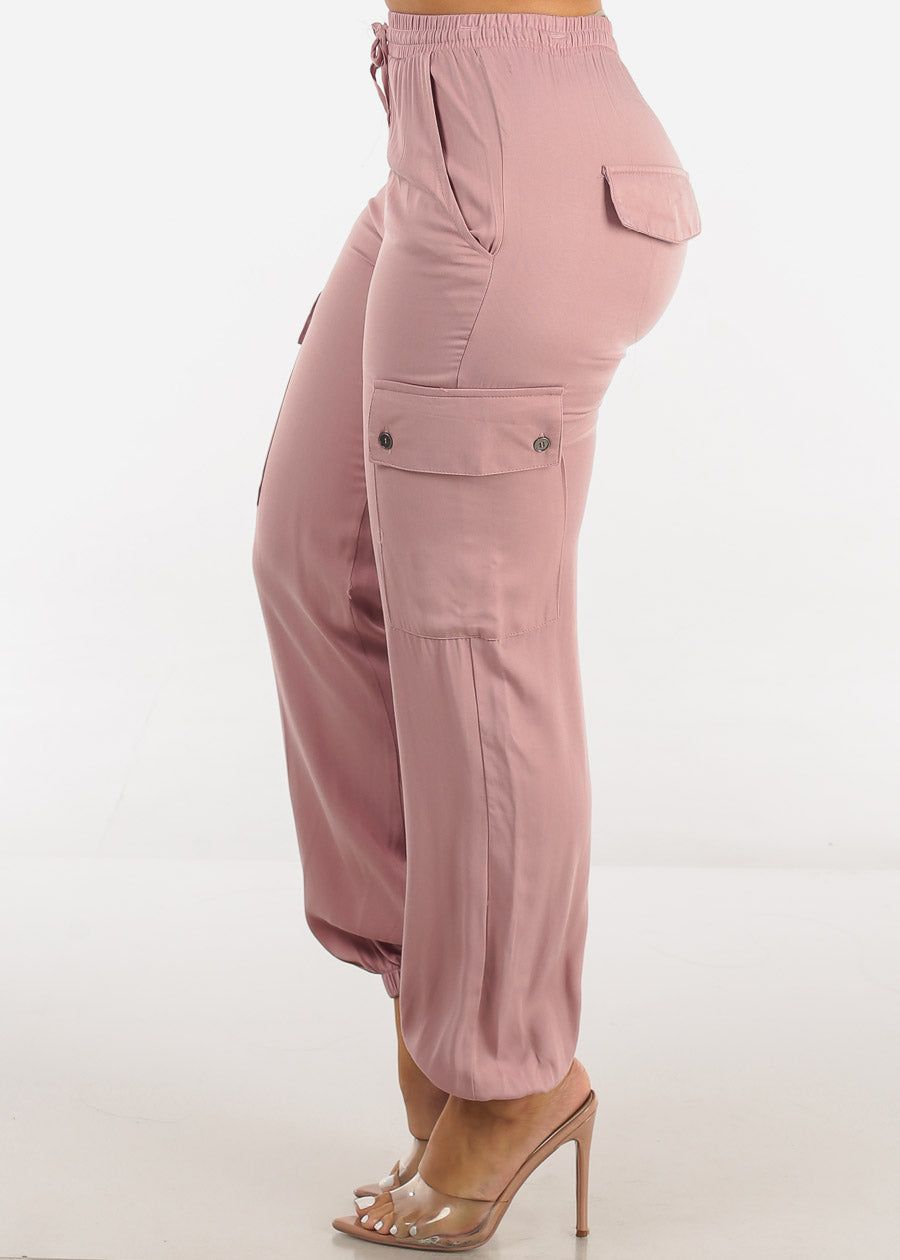High Waist Drawstring Cargo Jogger Pants Mauve sold by Moda product image thumbnail 3