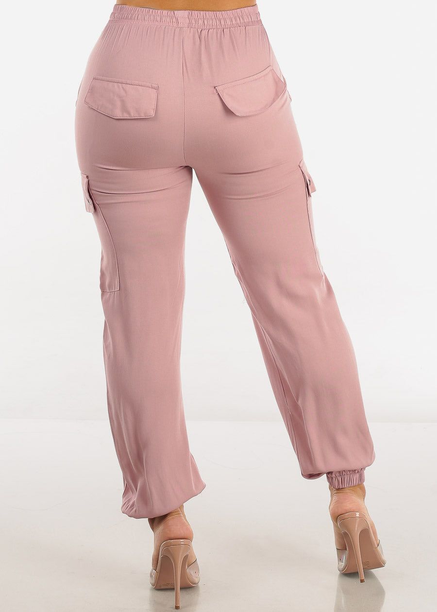 High Waist Drawstring Cargo Jogger Pants Mauve sold by Moda product image thumbnail 4