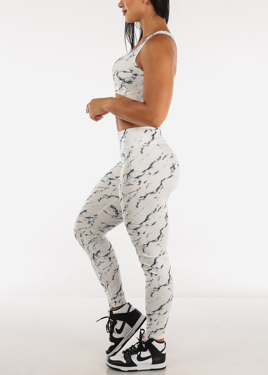 White Printed High Rise Leggings with Matching Sports Bra (2 PCE SET) sold by Moda product image thumbnail 3