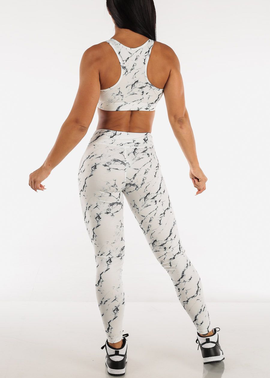 White Printed High Rise Leggings with Matching Sports Bra (2 PCE SET) sold by Moda product image thumbnail 4