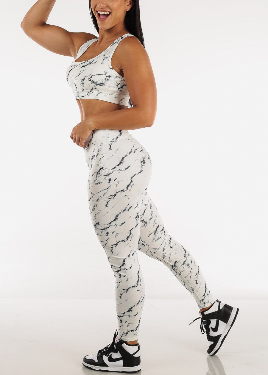 White Printed High Rise Leggings with Matching Sports Bra (2 PCE SET) sold by Moda product image thumbnail 2
