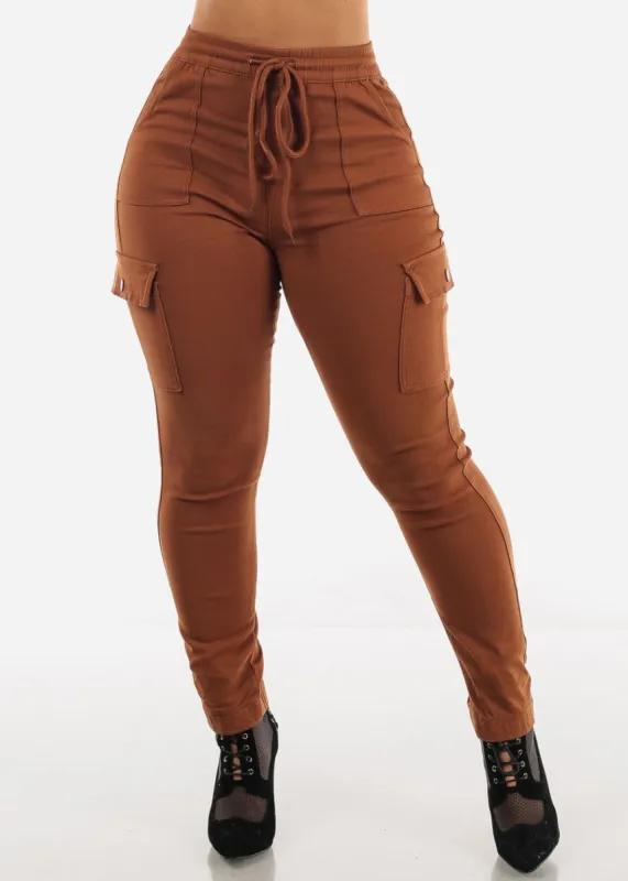 High Rise Drawstring Cargo Pants Brown sold by Moda