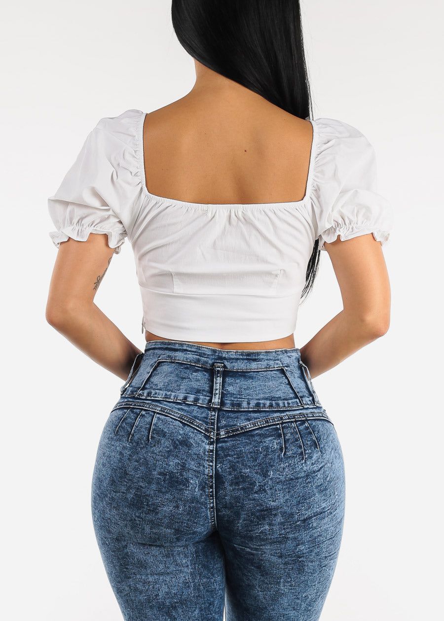 White Square Neck Short Sleeve Crop Top sold by Moda product image thumbnail 4