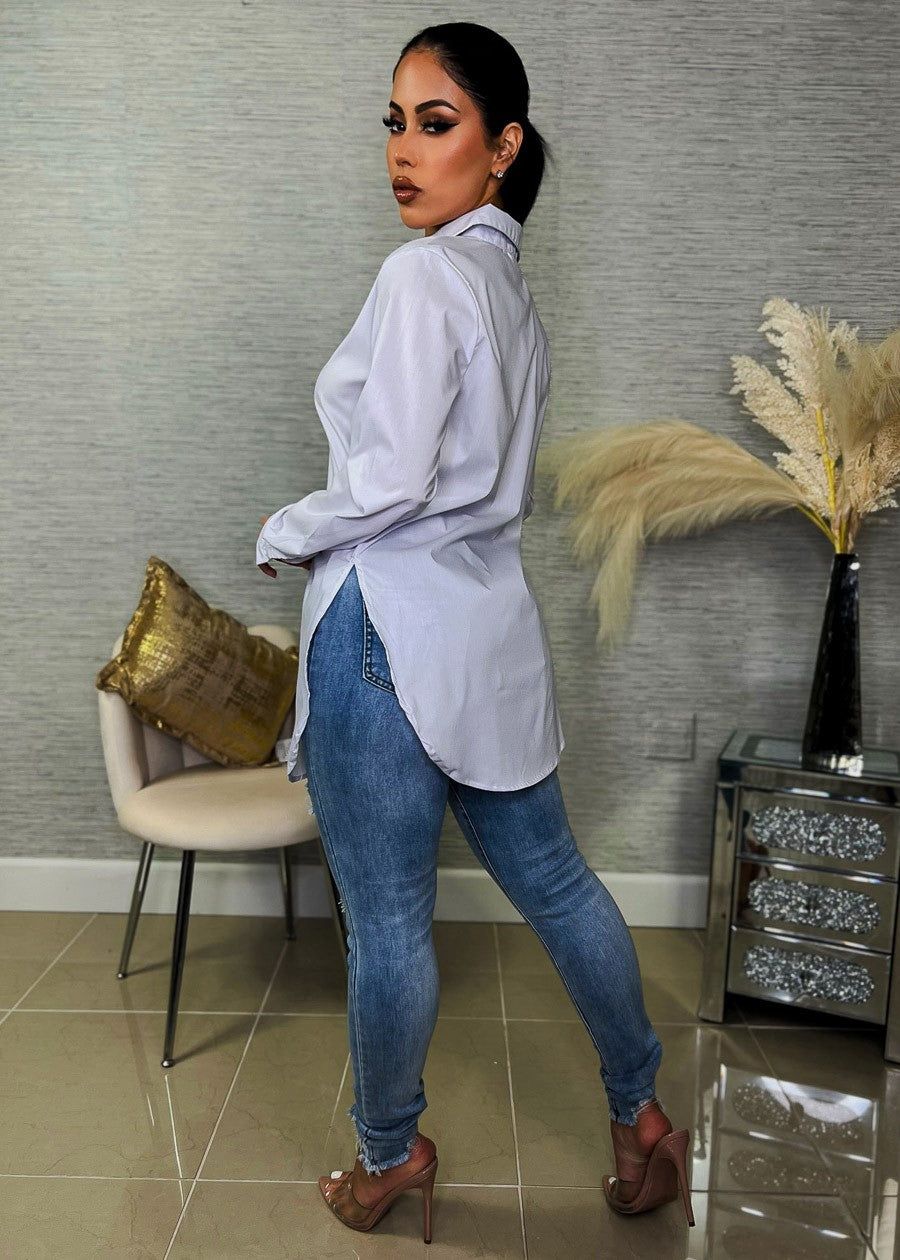 Distressed High Waisted Skinny Jeans Blue Wash sold by Moda product image thumbnail 3