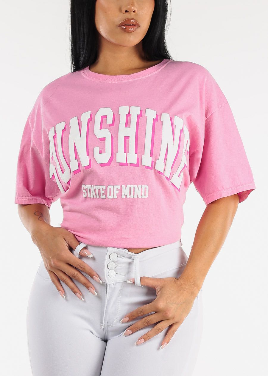 Short Sleeve Pink Sunshine Oversized Graphic Tee sold by Moda