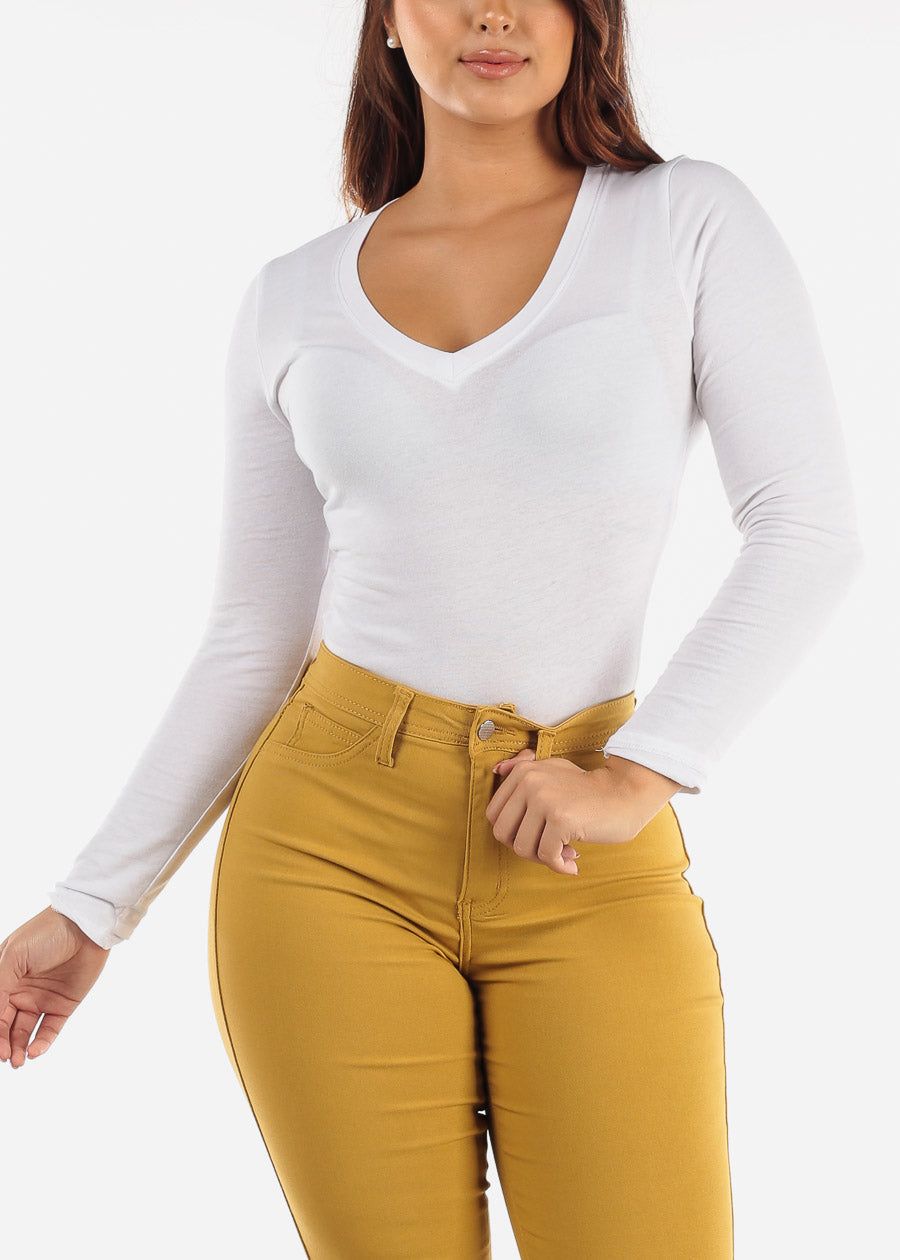 White Long Sleeve V Neck Thong Bodysuit sold by Moda product image thumbnail 5