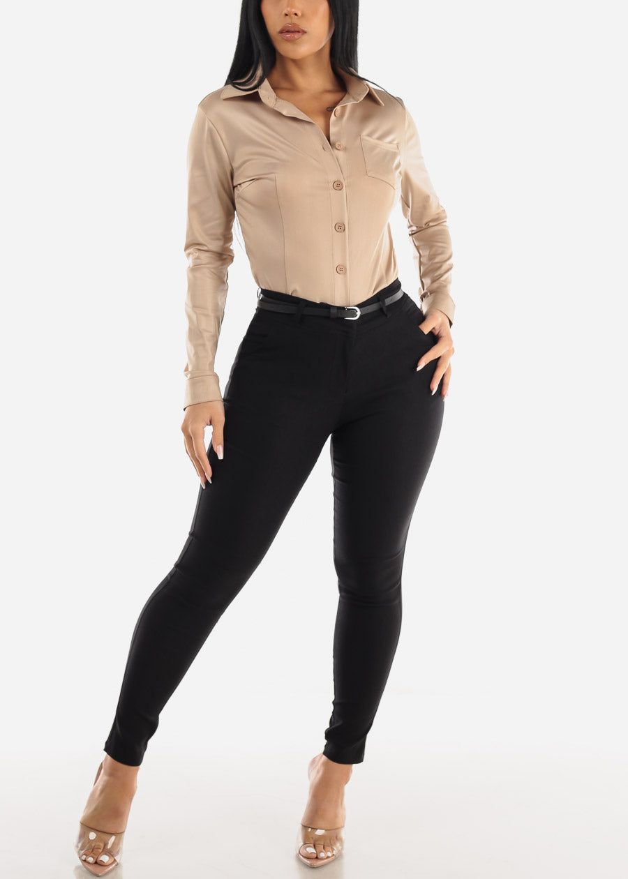 Black High Waisted Belted Dressy Skinny Pants sold by Moda product image thumbnail 2