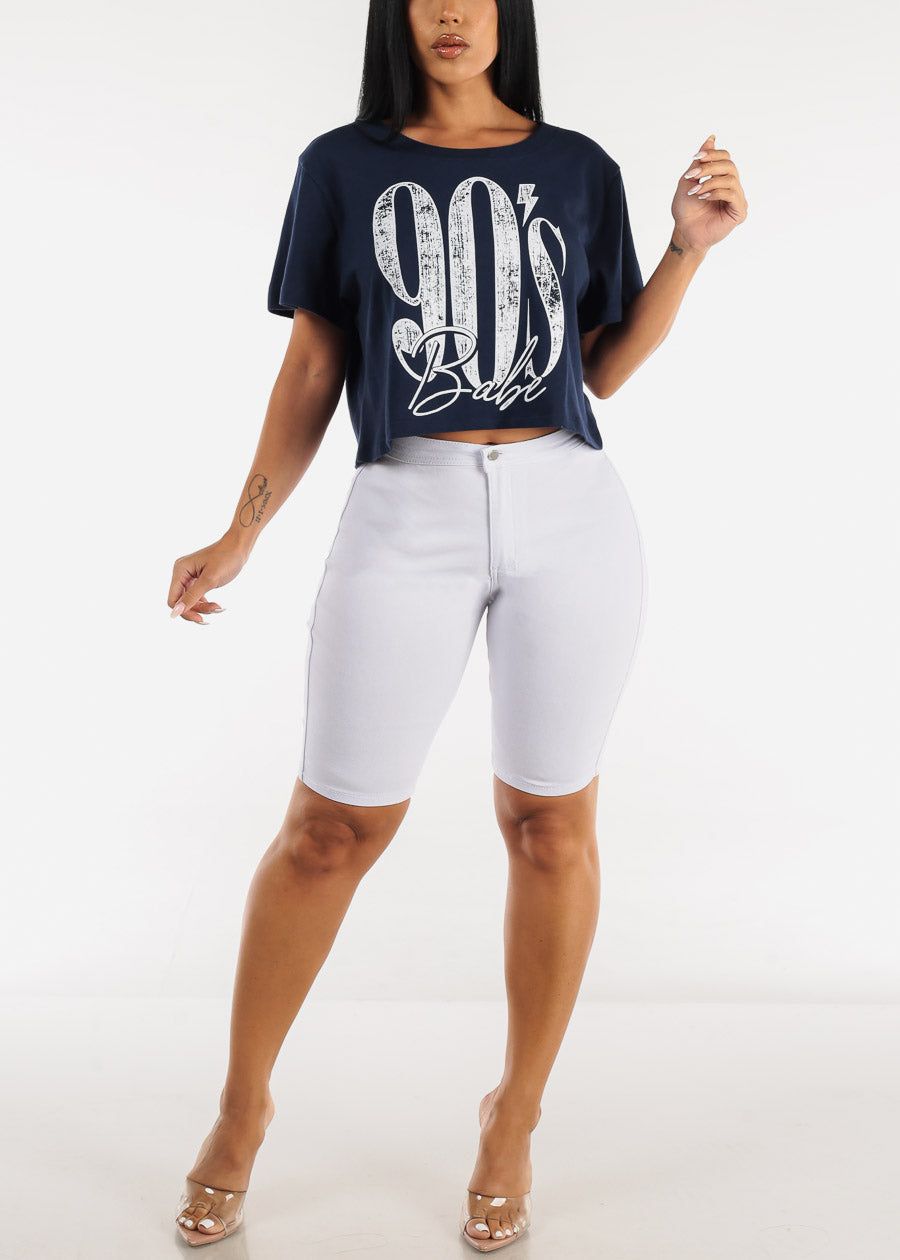 Short Sleeve 90's Babe Graphic Crop Top Navy sold by Moda product image thumbnail 2