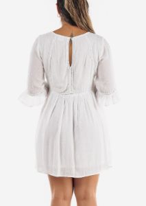 Linen White Mini Dress Quarter Sleeve sold by Moda