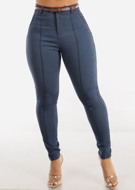 High Waisted Indigo Twill Skinny Pants sold by Moda