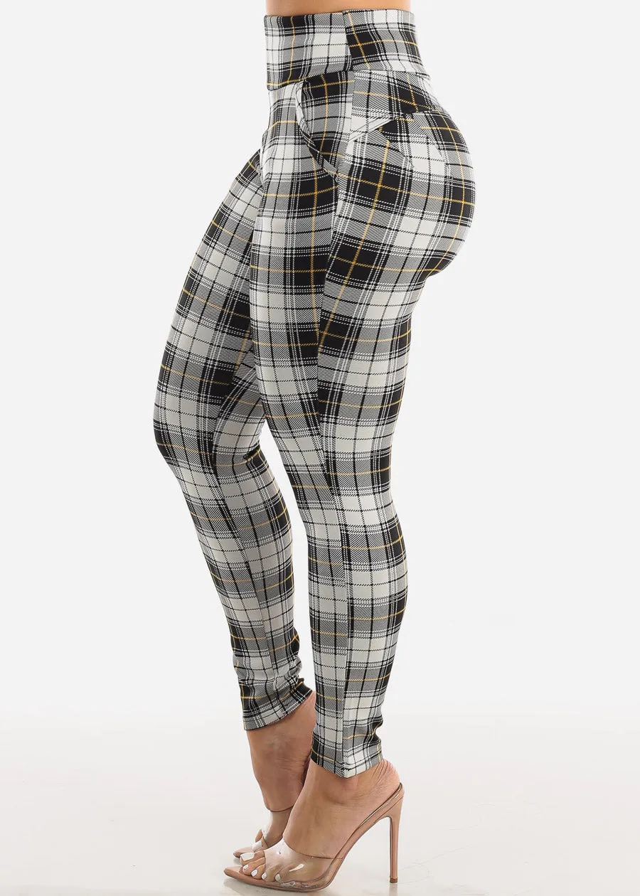 High Waisted Butt Lifting Plaid Skinny Pants White sold by Moda product image thumbnail 4