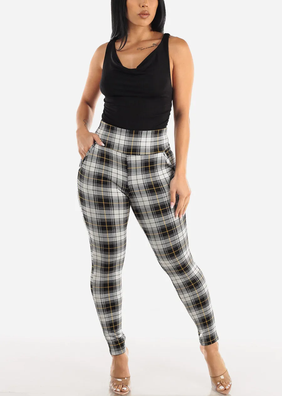 High Waisted Butt Lifting Plaid Skinny Pants White sold by Moda product image thumbnail 2