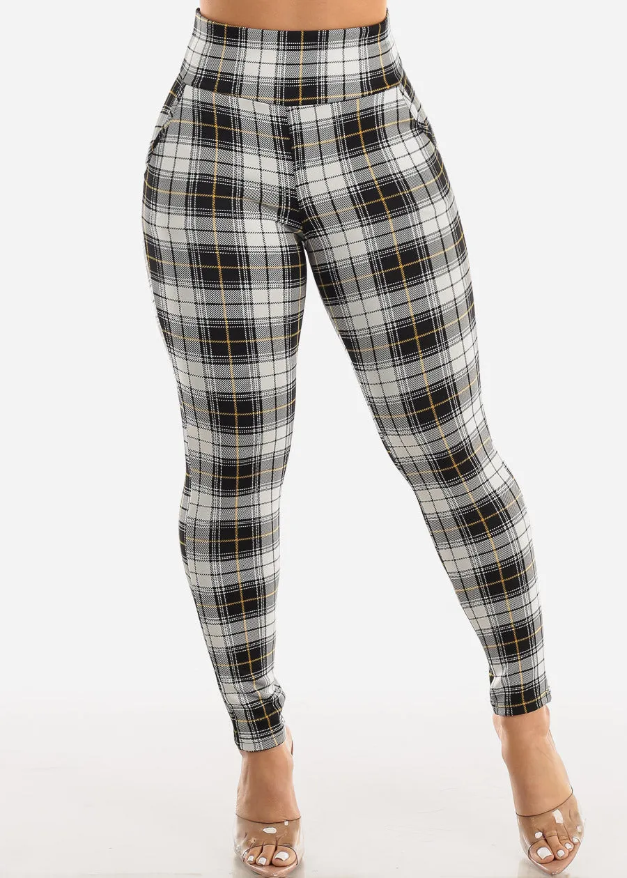 High Waisted Butt Lifting Plaid Skinny Pants White sold by Moda product image thumbnail 3
