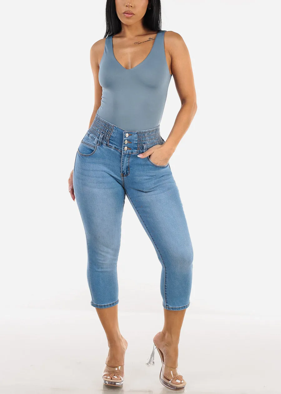MX JEANS Stretchy High Rise Spandex Waist Light Denim Capris sold by Moda product image thumbnail 2