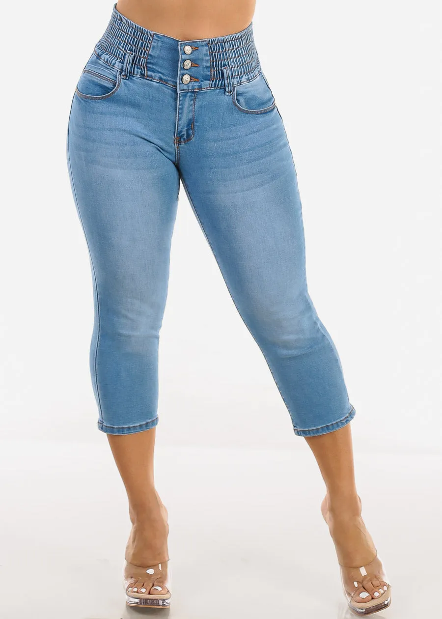 MX JEANS Stretchy High Rise Spandex Waist Light Denim Capris sold by Moda product image thumbnail 3