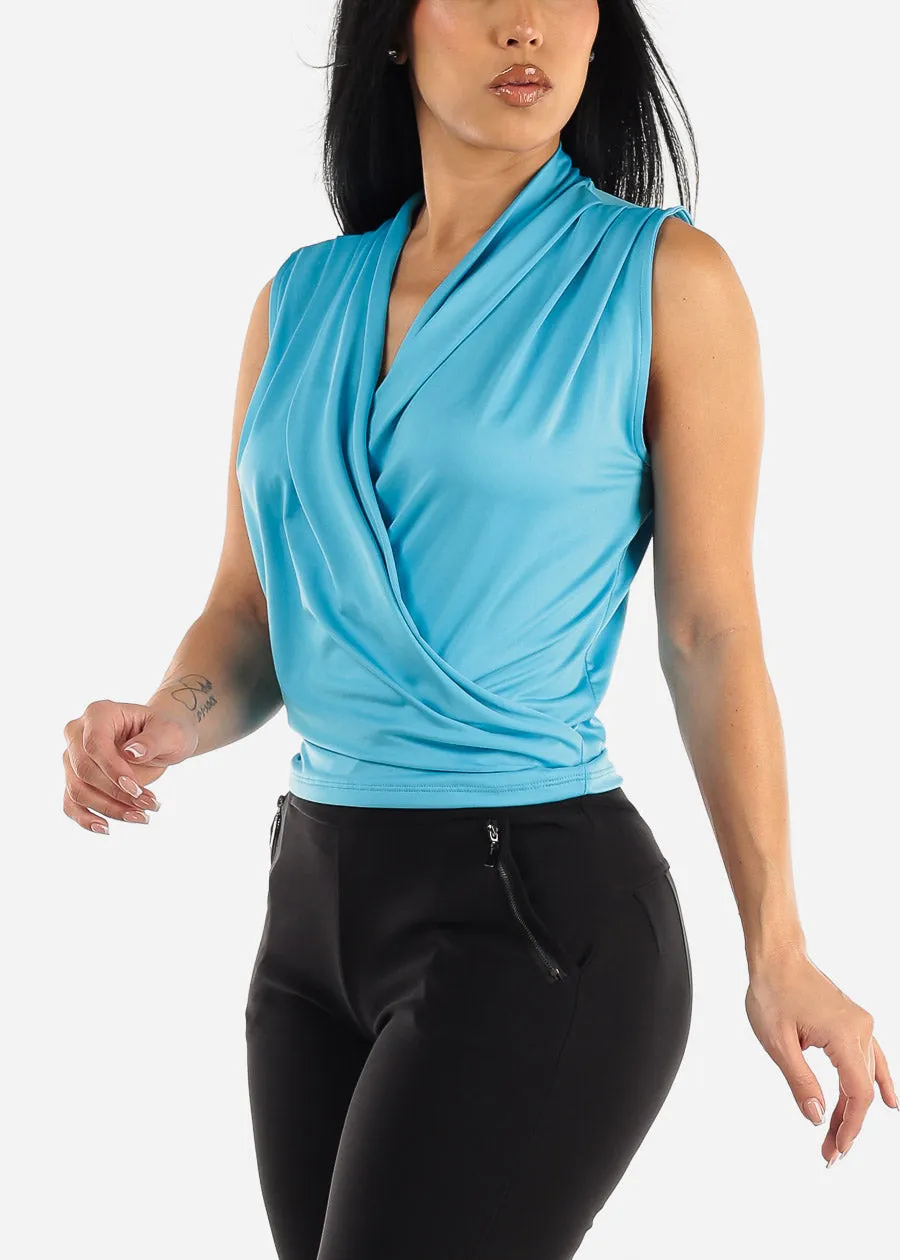 Sleeveless Surplice Top Light Blue sold by Moda