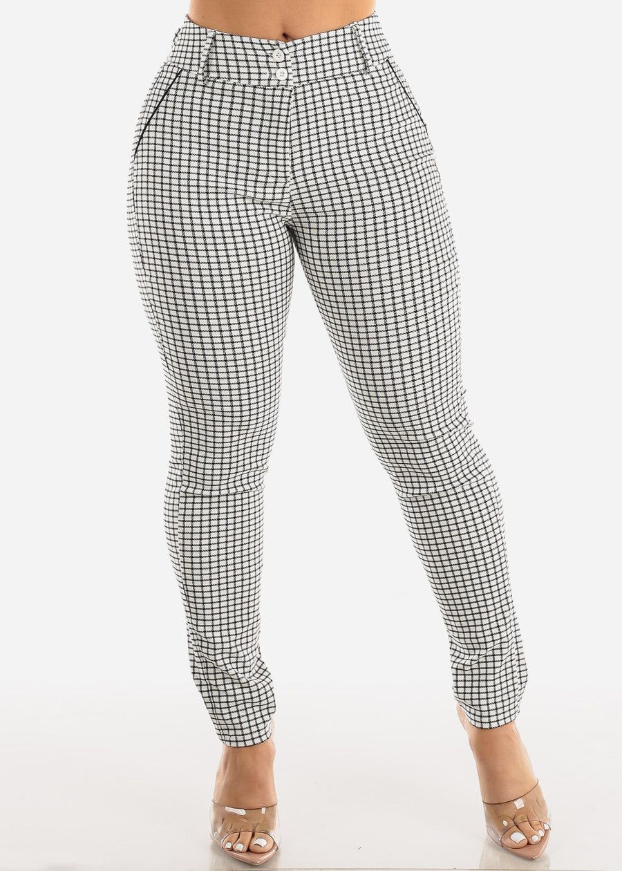 White High Waisted Checkered Skinny Pants sold by Moda