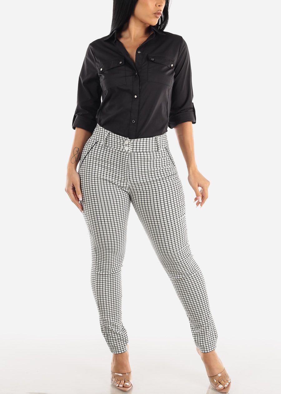 White High Waisted Checkered Skinny Pants sold by Moda product image thumbnail 2
