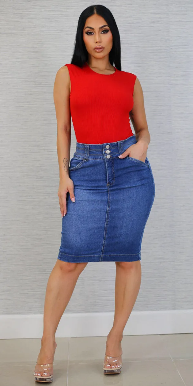Sleeveless Denim Skirt Set sold by Moda