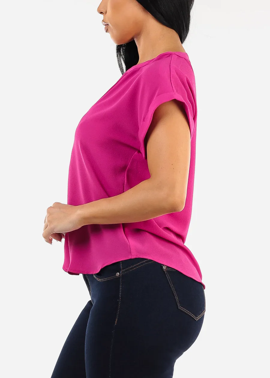 Cuffed Short Sleeve V-neck Blouse Fuchsia sold by Moda product image thumbnail 3