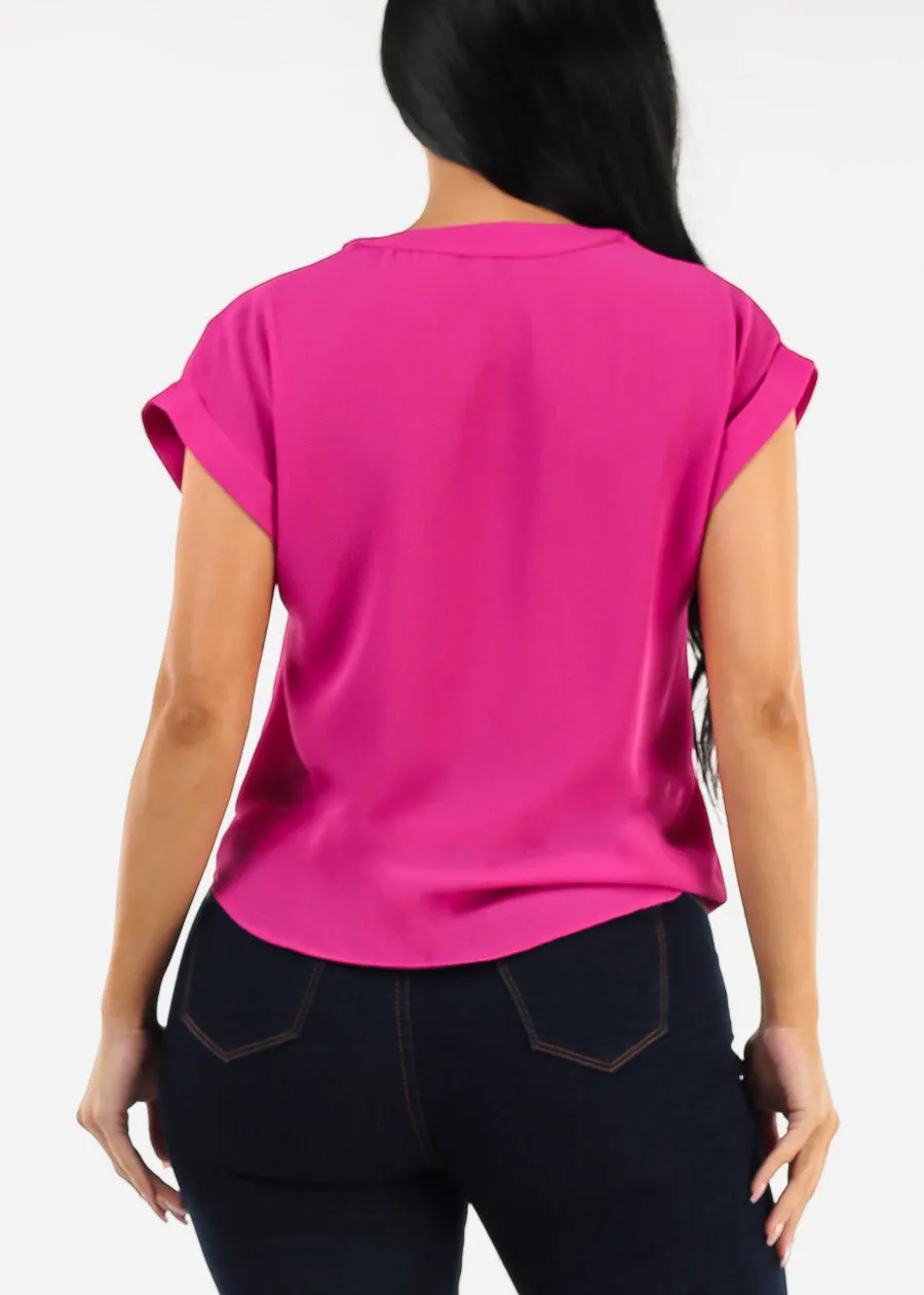 Cuffed Short Sleeve V-neck Blouse Fuchsia sold by Moda product image thumbnail 4