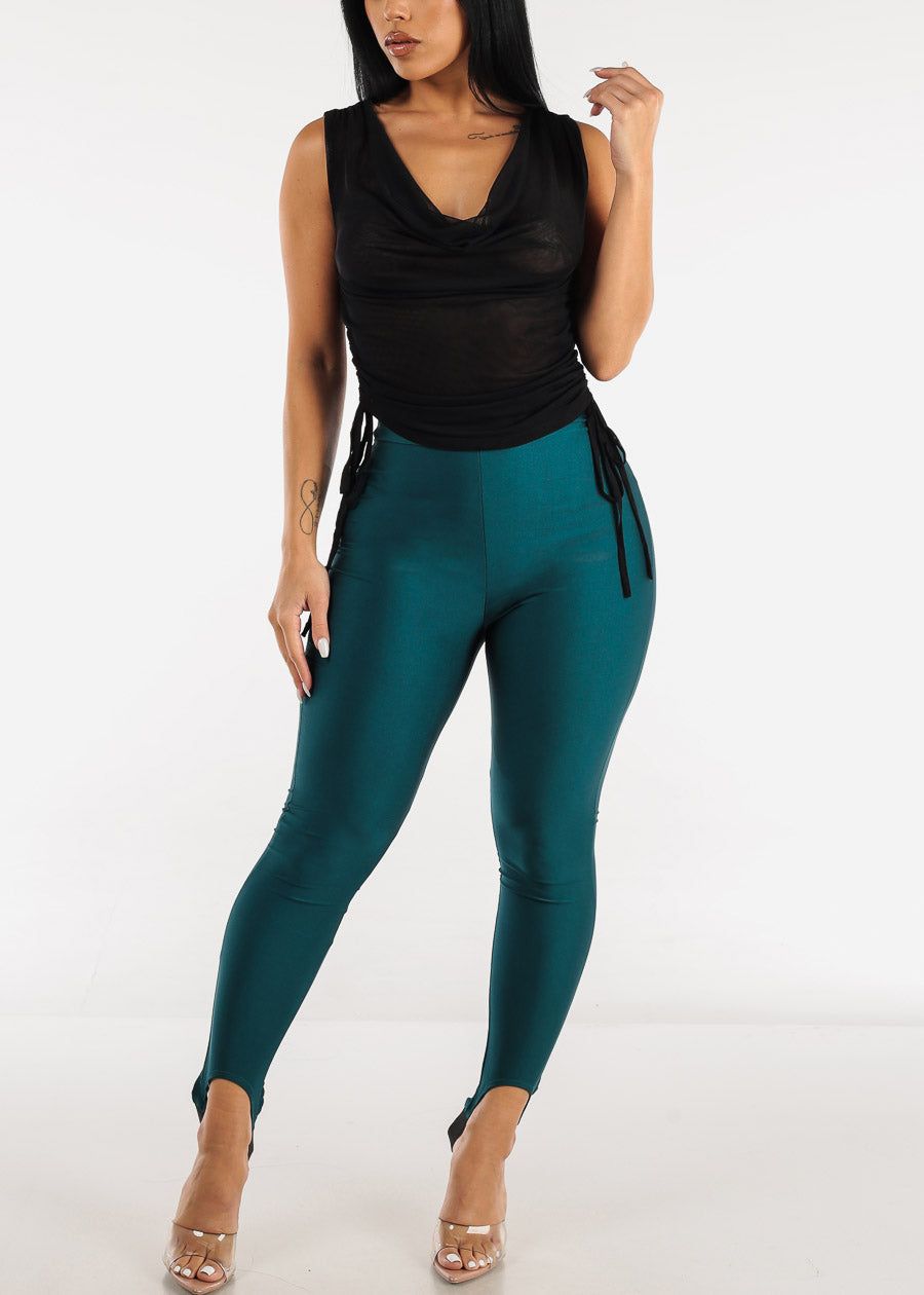 Black Sleeveless Double Layer Ruched Mesh Top sold by Moda product image thumbnail 2