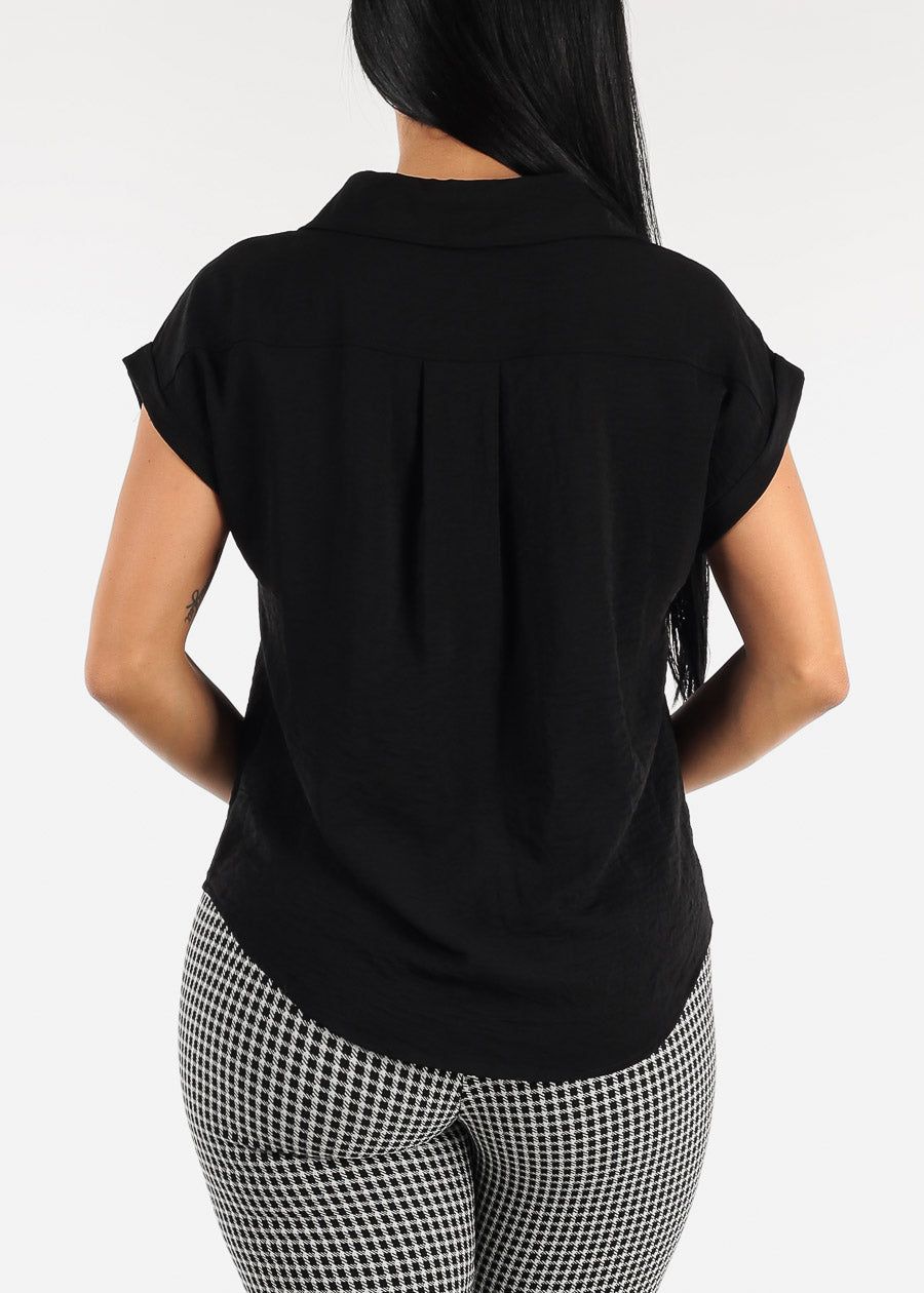 Black Cap Sleeve Button Down Shirt sold by Moda product image thumbnail 4