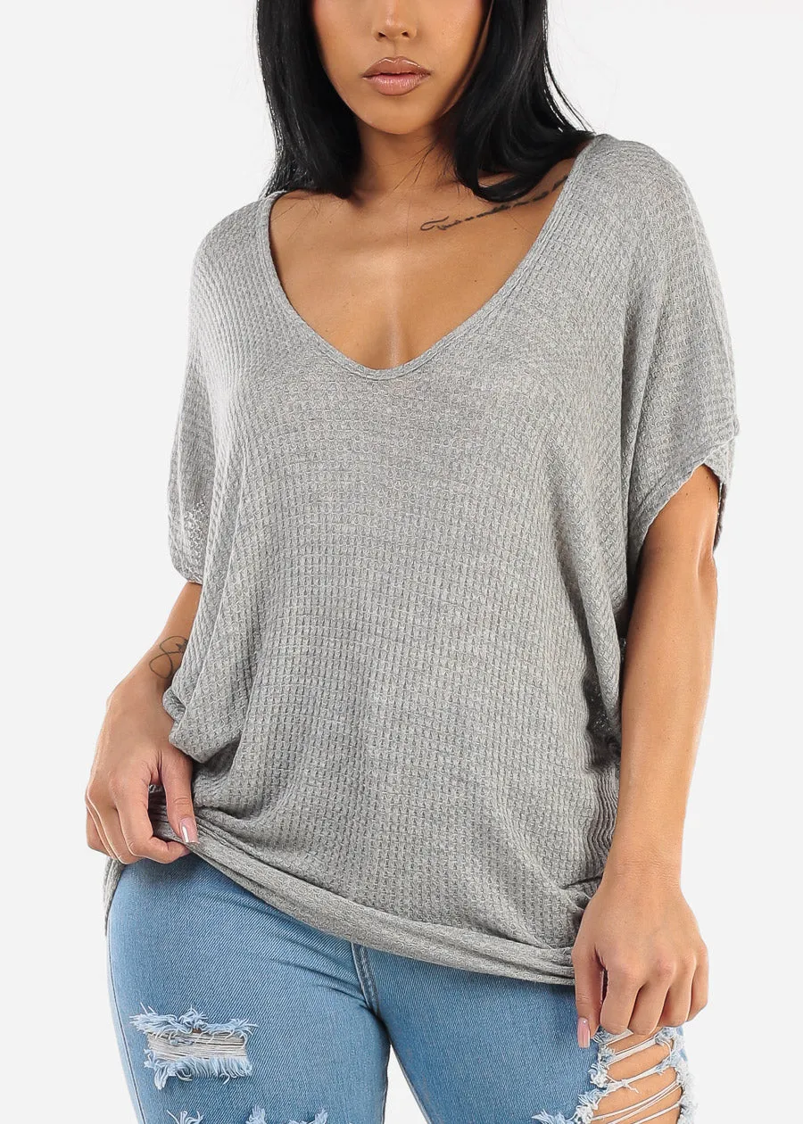 Short Dolman Sleeve Thermal Tunic Top Grey sold by Moda
