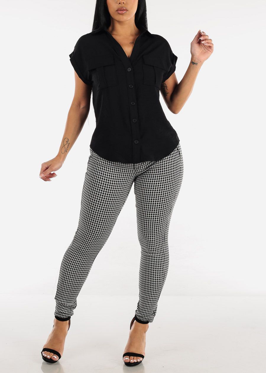 Black Cap Sleeve Button Down Shirt sold by Moda product image thumbnail 2