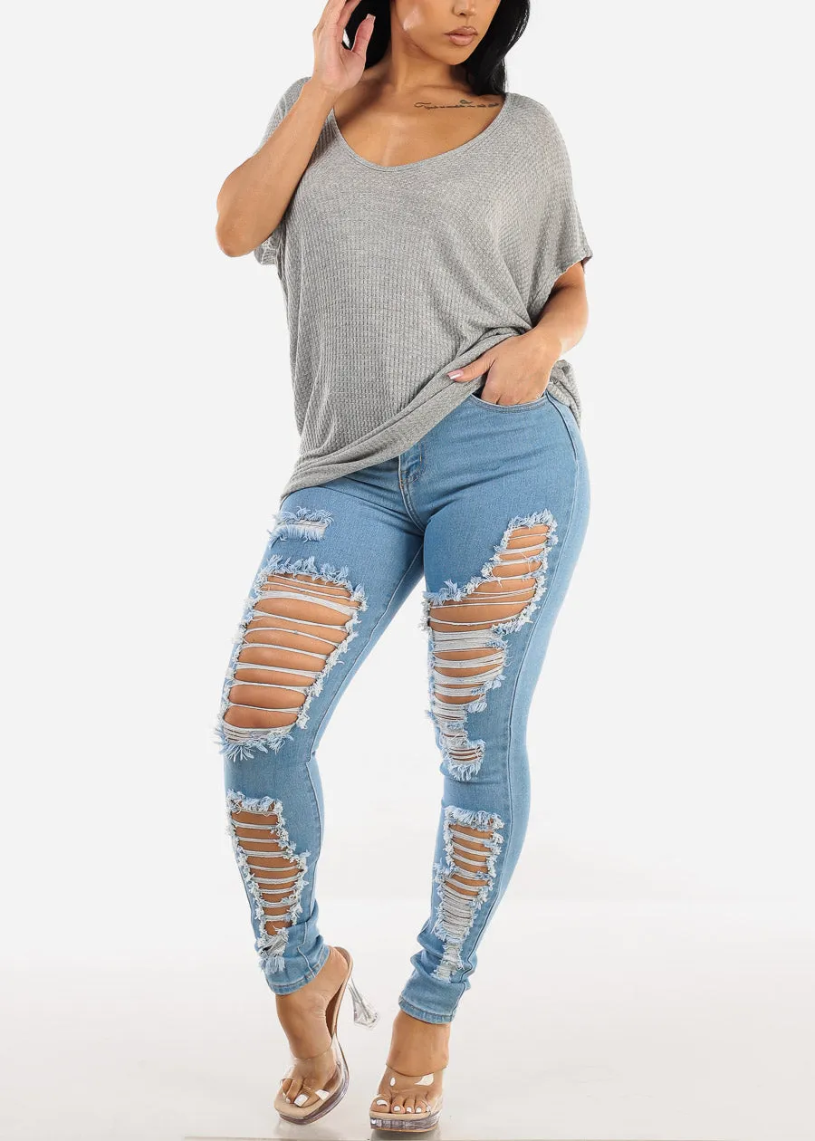 Short Dolman Sleeve Thermal Tunic Top Grey sold by Moda product image thumbnail 2