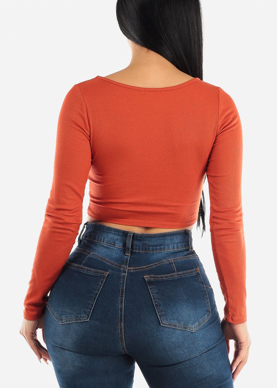 Square Neck Long Sleeve Crop Top Dark Orange sold by Moda product image thumbnail 4
