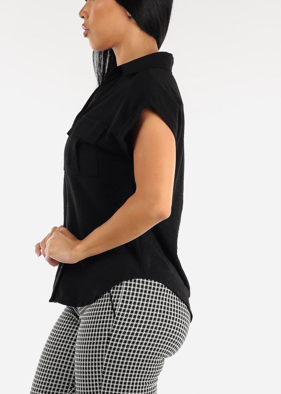 Black Cap Sleeve Button Down Shirt sold by Moda product image thumbnail 3